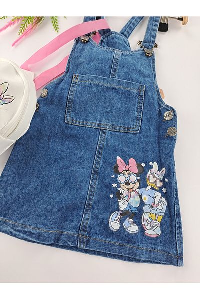 Butik Girl's Denim Salopet Dress Bag Double Suit Printed