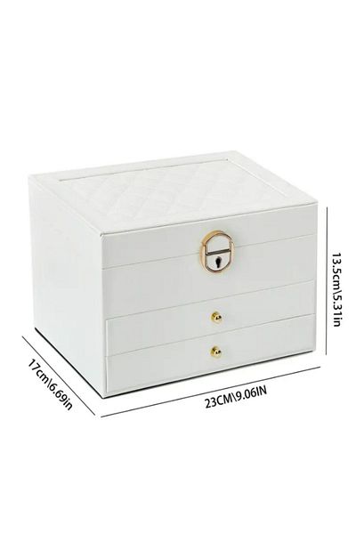 manoir store Elegant Multi-Layer Faux Leather Velvet Lining Jewelry Box with Lock Detail with Key