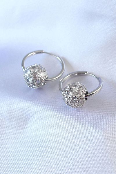 Clariss Silver Color Top Model Zircon Stone Brass Women's Earrings