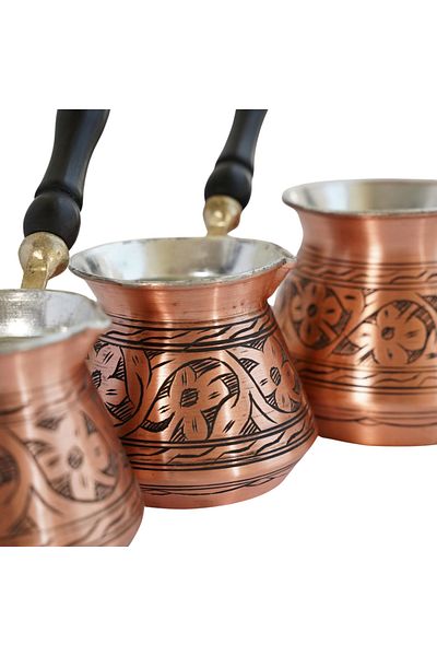 Ahinur Mutfak 3 Piece Maras Embroidered Forged Copper Coffee Pot, Coffee Pot