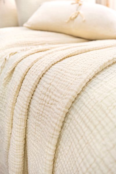 YASEMİNİNEVİ Muslin / Ecru/Ivory Natural Bedspread Pique (200X230Cm) + 2 Pillowcases