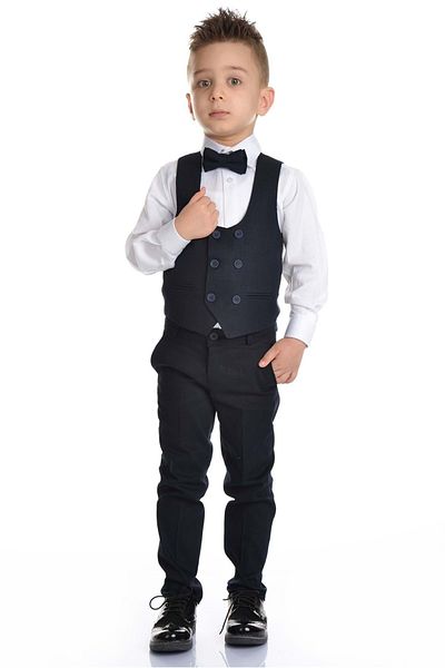 s.t. sebat tekstil Boy's Sports Suit - Collar Floral Sb283 Dark Navy Blue