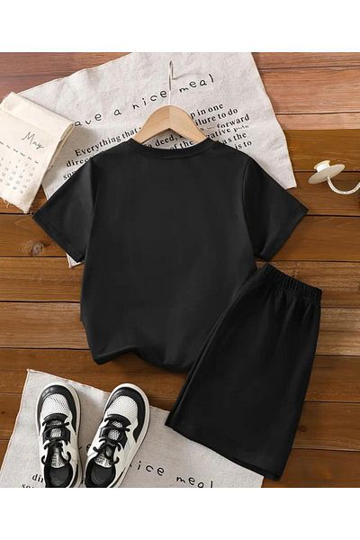 vinraus Girl\Boy Black Intelligence Cube Printed Shorts-Tshirt Set