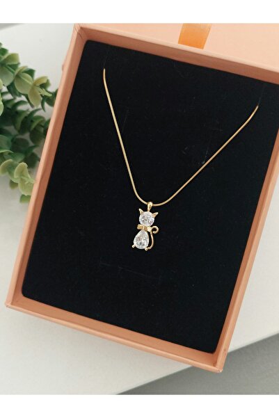 LUCKY ACCESSORIES ÇELİK ZİNCİR ZİRKON TAŞ KEDİ FİGÜRLÜ KOLYE