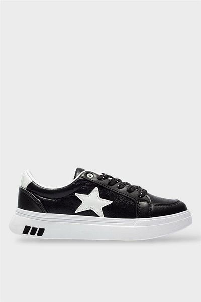 Liger Pantofi sport sport casual, cu detaliu stea pentru femei, NEGRI - ALBI