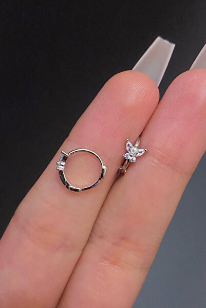 Blisse Piercing Kadın Kelebek Figürlü Zirkon Taşlı Tragus Helix Daith Kıkırda...