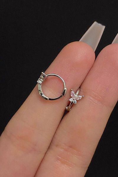 Blisse Piercing Women's Butterfly Figured Pink Zircon Stone Tragus Helix Daith Cartilage Ring Steel Piercing