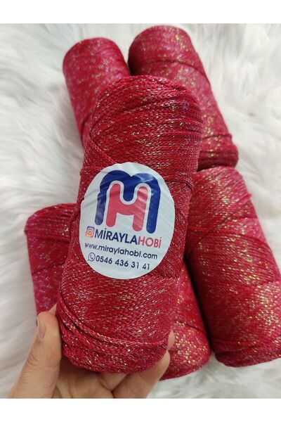 miraylahobi Simli Polyester Makrome No:4 200 gr 1 Adet Kırmızı