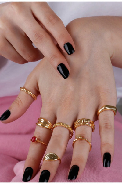 Ervalina 8'li Burgu Ve Mine Taşlı Yüzük Ve Eklem Yüzük Set 0004