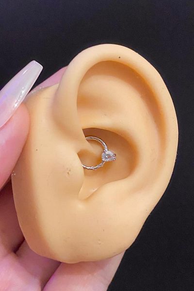 Blisse Piercing Women's Locking Drop Zircon Stone Daith Rook Septum Ring Steel Piercing