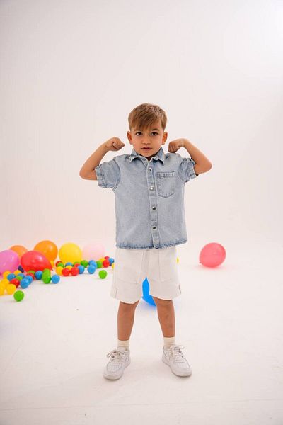 Tiny Boy's Denim Shirt Denim Shorts Bottom Top Set