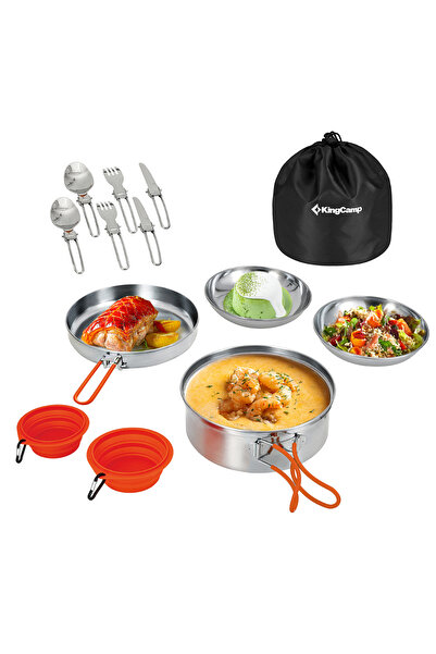KINGCAMP Adventurer I Pro Stainless Steel Camping Cookware Set 17 Piece