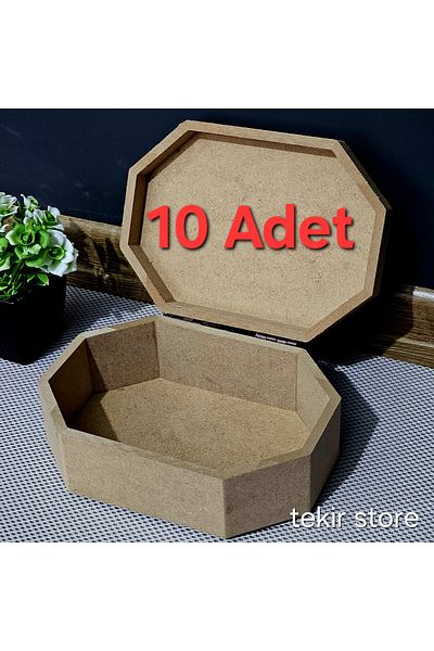 Tekir Store evinizi güzelleştirin Wooden Octagonal Rectangular Student Box Multi-Purpose Organizer with Lid Raw Hobby Painting Storage Box