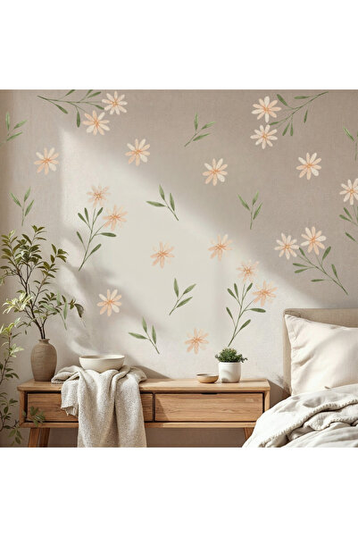 Sticker Sepetim مجموعة ملصقات حائط بأوراق وزهور منقوشة بألوان الباستيل