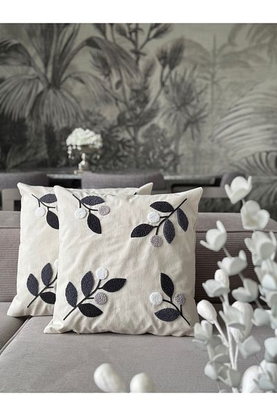 Skhome Husă de pernă brodata cu poanson cu ramură de măslin 1 bucată 43x43 cm (PNC-100)