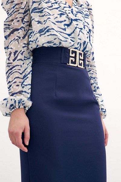 Sateen 4505 Πόρπη Λεπτομερής Pencil Φούστα Navy Blue