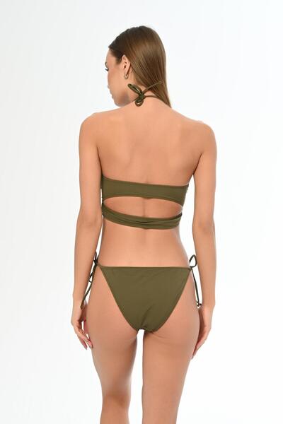 AQUAVİVA Aquaviva Women's Khaki Green Cross Stringed Barbara Low-cut Bikini Set