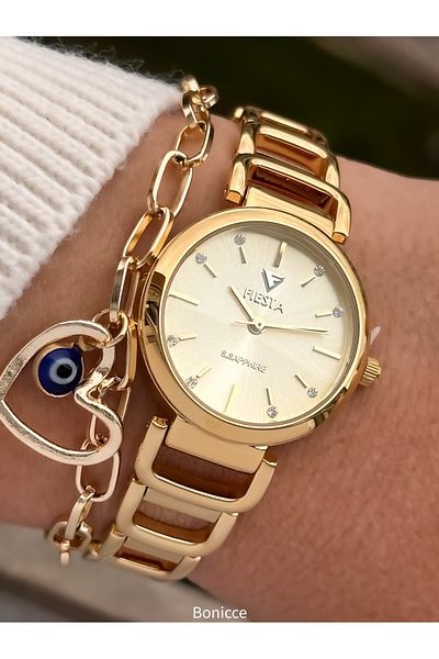 Fiesta Gold Yellow Steel Strap Bridal, Engagement, Wedding Small Case Wristwatch