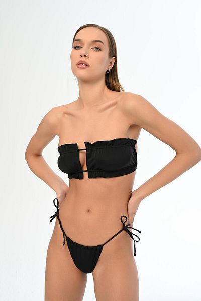 AQUAVİVA Black Strapless Sliding Brazilian Ruffle Bikini - Aquaviva Women's Set