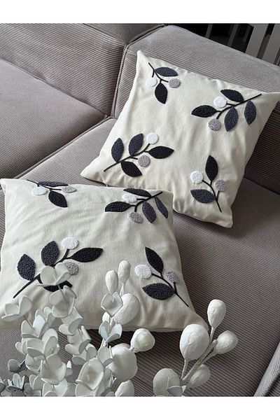 Skhome Husă de pernă brodata cu poanson cu ramură de măslin 1 bucată 43x43 cm (PNC-100)