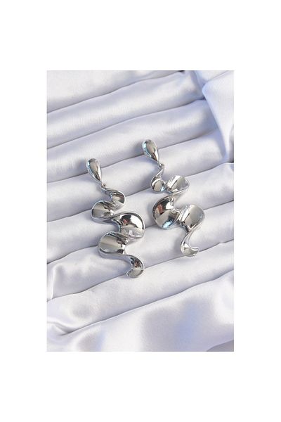 Skygo Brass Silver Color Curved Dangle Earrings - Tj-Bkp9238
