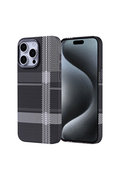Rivor Apple iPhone 15 Pro Uyumlu Kılıf Magsafe Şarj Özellikli Karbon Fiber Gö...