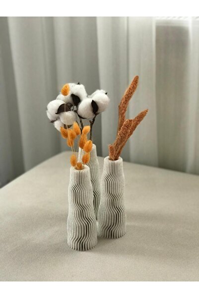 shop 3D Yazıcı ile Üretilmiş Mermer Desenli Modern Vazo (3 Adet Set, Boyut: 5...