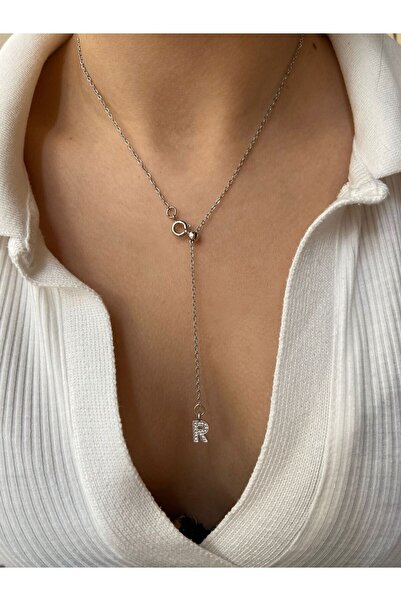 Arsaley Collection Taşlı Harf Charm Dekolte Gümüş Asansör Çelik Kolye(Açıklam...