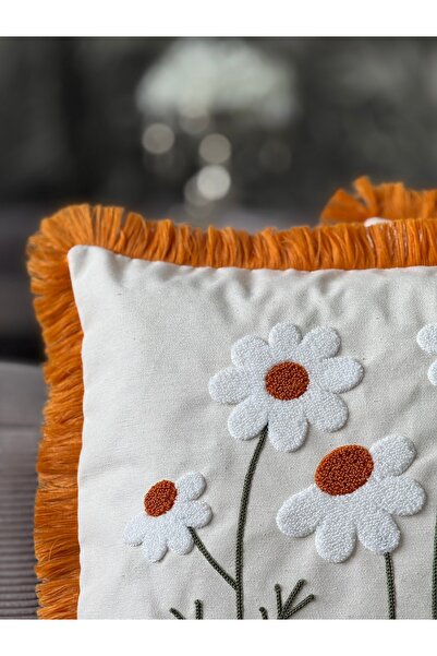 Skhome Daisy Punch Embroidered Fringed Throw Pillow Cover 43X43Cm (Spnc-01)