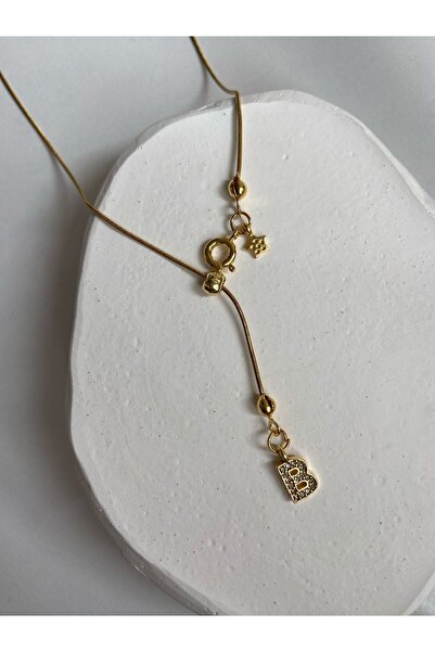 Arsaley Collection Taşlı Harf Charm Ve Mini Yıldız Altın Kaplama Asansör Gold Kolye(Açıklamayı Okuyunuz)
