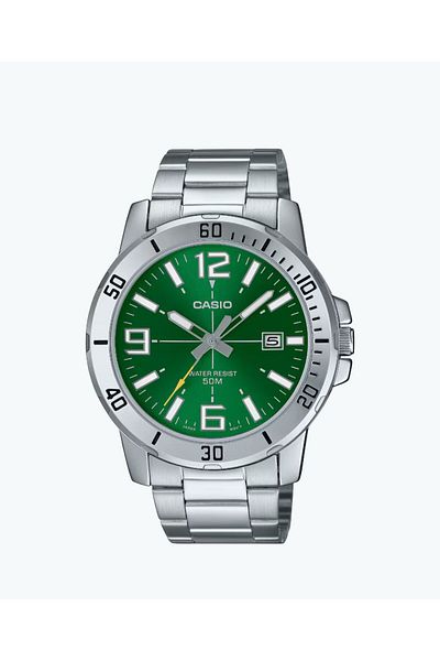 Casio Casio Men's Green Dial Stainless Steel Analog Quartz Watch MTP-VD01D-3BV