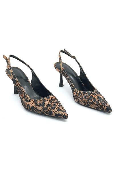KCMN În spate Deschis Stiletto Pantofi Damă Detaliu Leopard