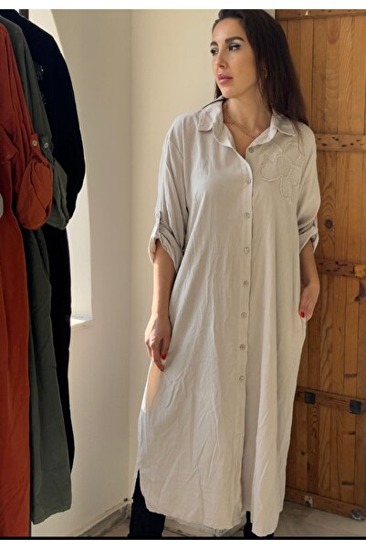 Butik Ayseba Kadın Fitilli Kadife Pul Payet Detaylı Pullu İtalyan Gömlek Elbise