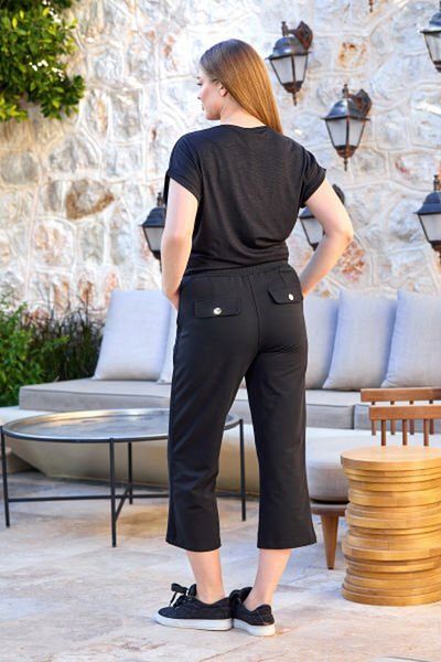 Cossy By Aqua 25830 Women's Black Short Sleeve 2-Piece Capri Suit