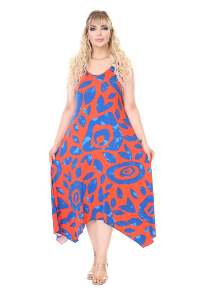 MELSAY Γυναικείο φόρεμα με λουράκι V-λαιμόκοψη ροζ μοτίβο μεγάλου μεγέθους