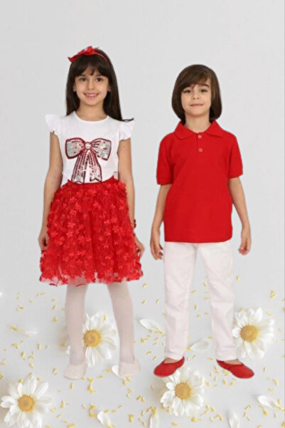 NACAR STYLİSH Kız Erkek Çocuk 23 Nisan Okul Gösteri Kıyafeti Pantolon Etek Ts...