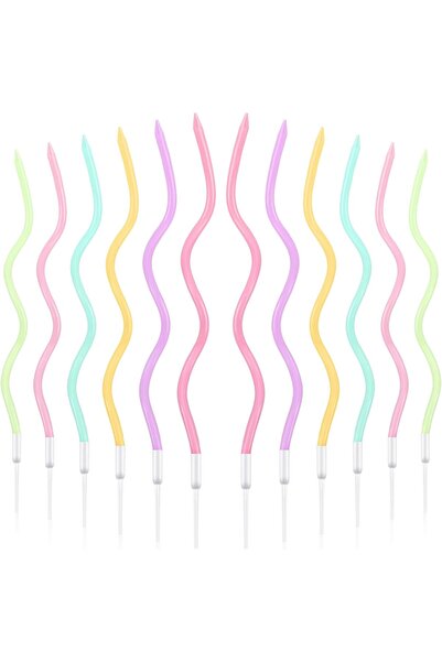 Home Zone ١٢ شمعة كعكة معدنية حلزونية ملتوية لأعياد الميلاد، شموع كعكة رفيعة ...