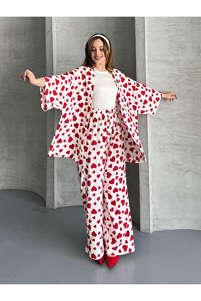FERZOLAİO White Kimono Double Set with Heart