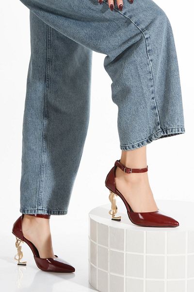 SCARPE ROSSO Women's Gold Heels Pointed Toe Shoelaces