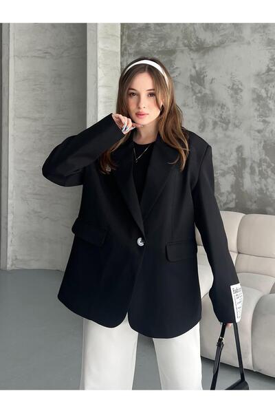 FERZOLAİO Black Blazer Jacket with Logo
