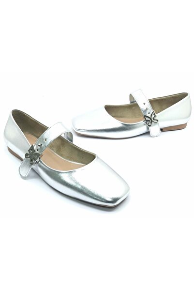 KCMN Feles Belt Λεπτομερή Blunt Toe Γυναικεία Παπούτσια Μπαλαρίνας ΑΣΗΜΙ