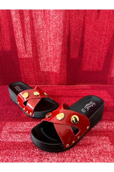 GÖNÜL High Heel Cross Slippers Red