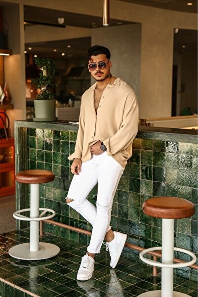 efraim giyim Aerobin Keten Tril Tril Oversize Gömlek