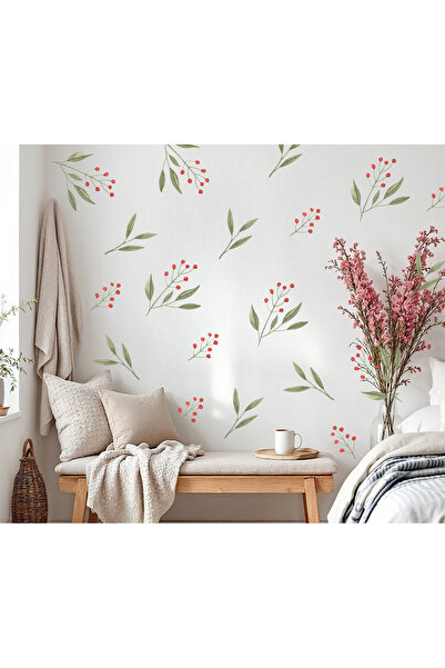 Sticker Sepetim Flower and Leaf Pattern Pastel Tone Wall Sticker Set