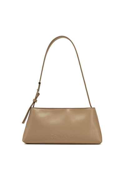 Calvin Klein Kadın Ayarlanabilir Omuz Askılı Marka Logo Baskılı Deri Ekru Omuz Çantası K60K612550-W75