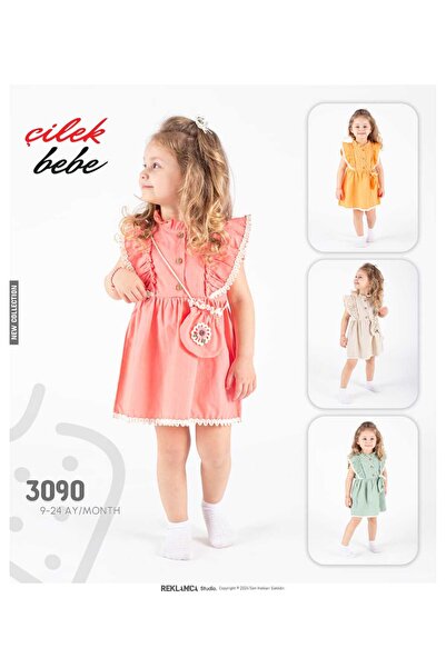çilek bebe Vintage Çantalı Çocuk Elbise