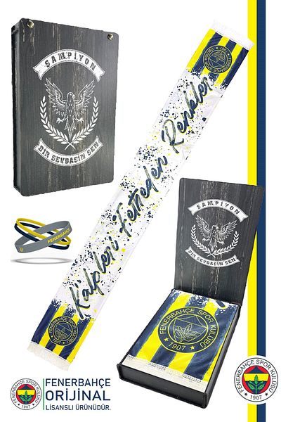 Fenerbahçe Σετ κασκόλ και βραχιόλια σε χρώματα - Αυθεντικές καρδιές με άδεια χρήσης σε κουτί