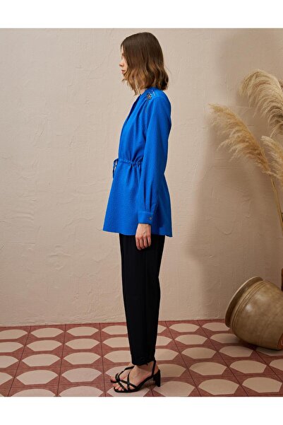 Kayra Bel Büzgülü Gofreli Tunik Kobalt Mavi