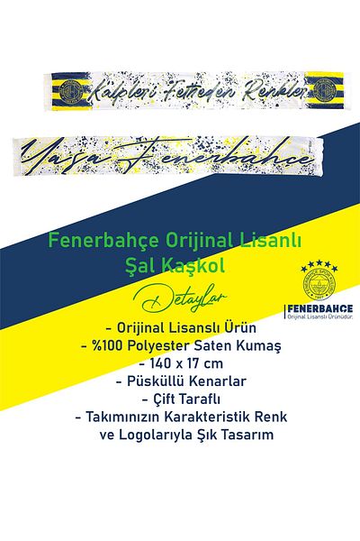 Fenerbahçe Original Licensed Colors Conquer Hearts Satin Shawl Scarf
