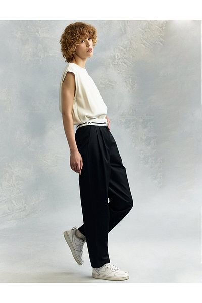 KYR Black Pile Detail Carrot Trousers with Logo